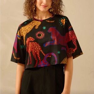 SHEIN Black Multicolor Leopard Print Crop Top